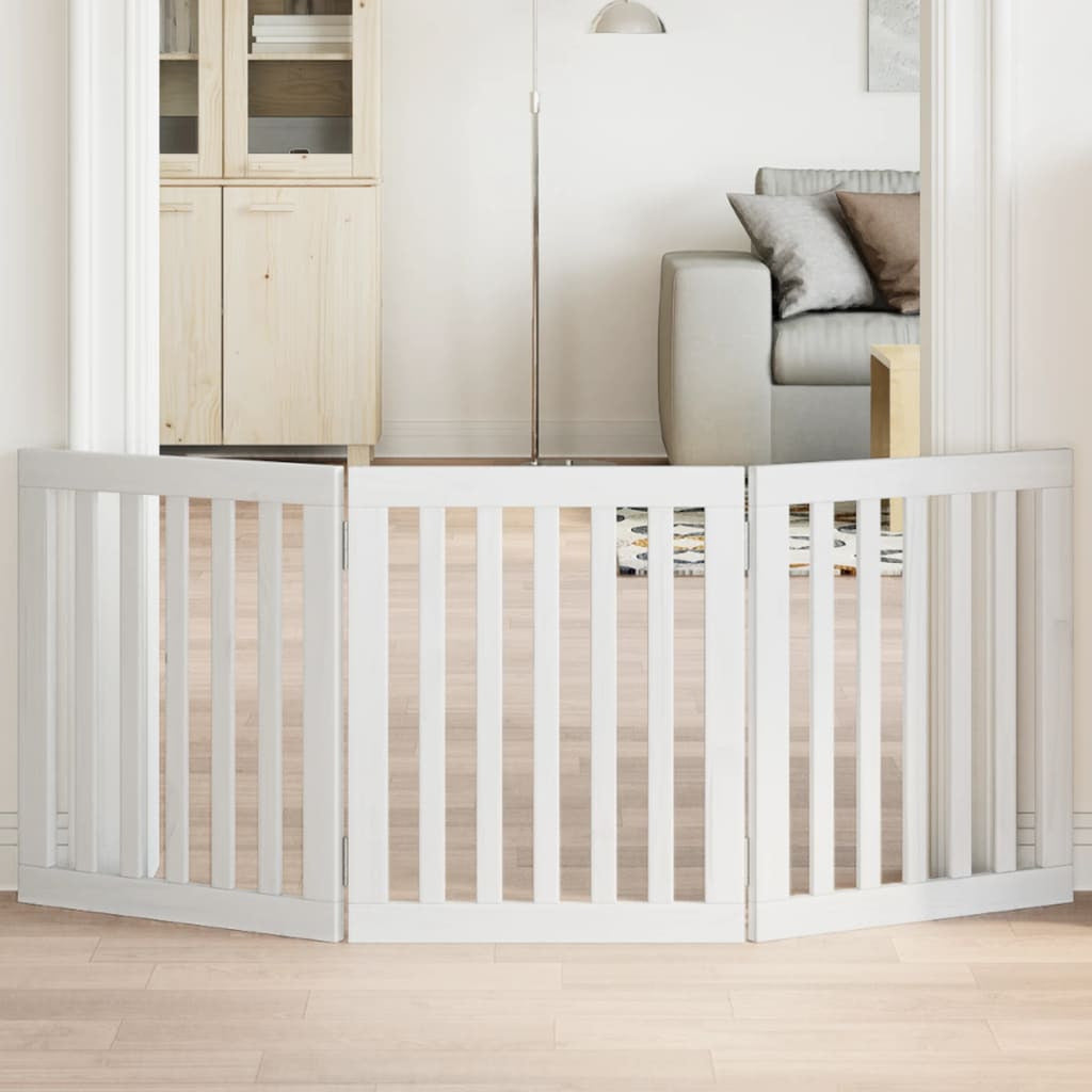 Vidaxl Puerta Para Perros Plegable 3 Paneles Madera Álamo Blanca 150cm_1