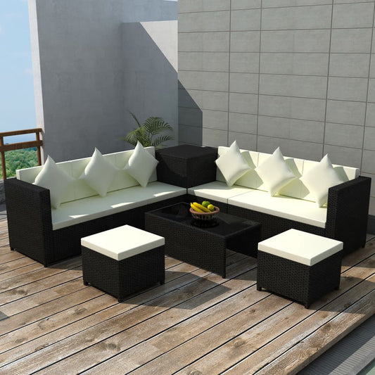 Conjunto De Sofás De Jardín En Ratán Impermeable Negro Con Cojines Beige / Vetonek_0