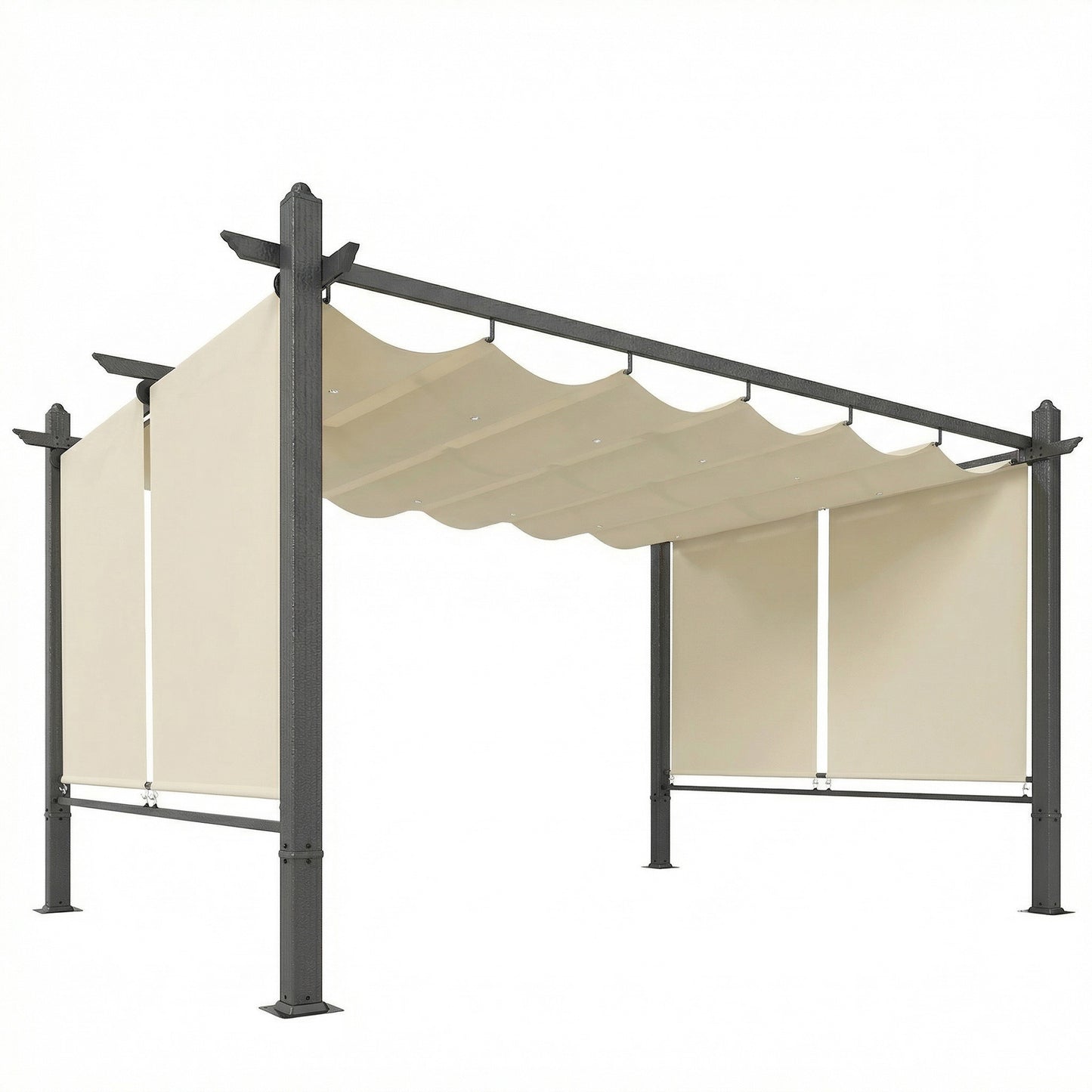 Outsunny Pérgola De Jardín 4x3 M Con Techo Retráctil Cortinas Automáticas Crema_0