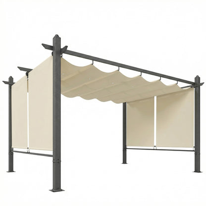 Outsunny Pérgola De Jardín 4x3 M Con Techo Retráctil Cortinas Automáticas Crema_0