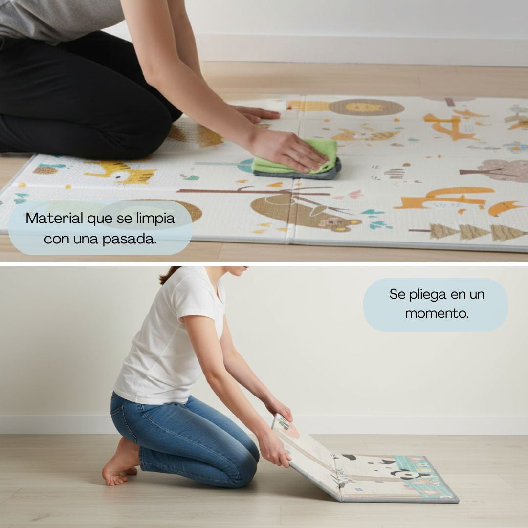 Alfombra Plegable Para Bebé 200 × 180 Cm, Reversible Pandas/bosque Bathby_1