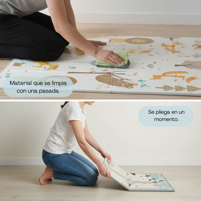 Alfombra Plegable Para Bebé 200 × 180 Cm, Reversible Pandas/bosque Bathby_1