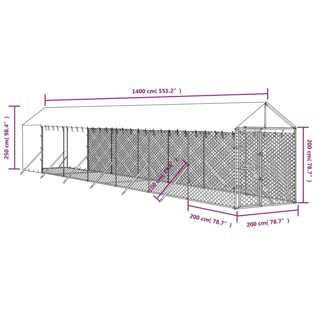 Vidaxl Perrera De Exterior Con Toldo Acero Galvanizado Plata 2x14x2,5m_3