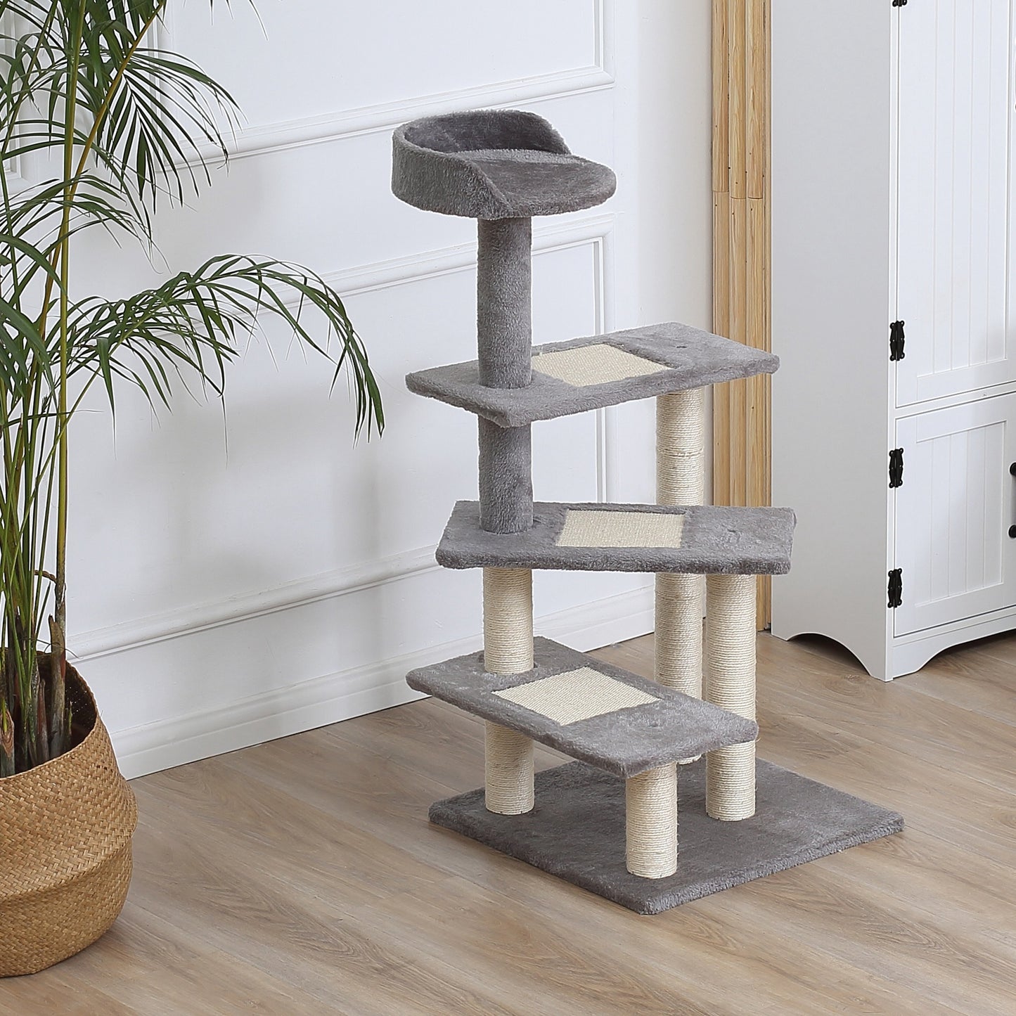 Pawhut Árbol Rascador Para Gatos 48,5x48,5x100cm Centro De Actividad Plataformas_1