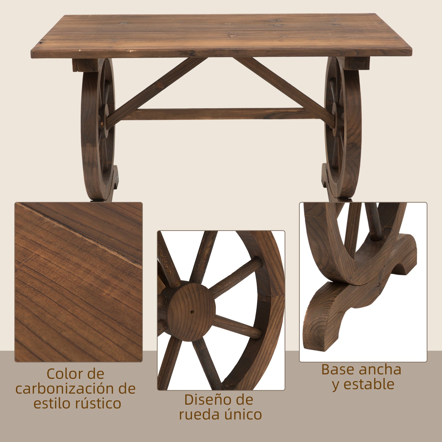 Outsunny Mesa De Jardín De Madera 110x60x65 Cm Con Patas En Forma De Rueda_4