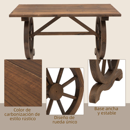 Outsunny Mesa De Jardín De Madera 110x60x65 Cm Con Patas En Forma De Rueda_4