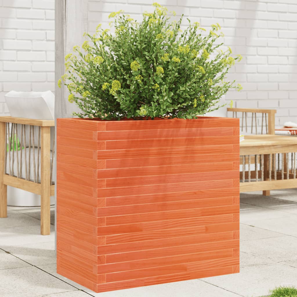 Jardinera Madera Maciza De Pino Marrón Cera 70x40x68,5 Cm_1