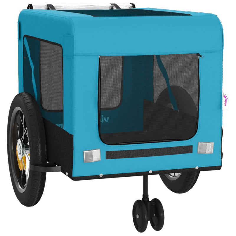 Vidaxl Remolque De Bicicleta Mascotas Hierro Tela Oxford Azul Negro_5