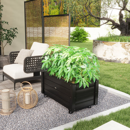 Outsunny Jardinera De Madera Con Ruedas Tela No Tejida 89x48x47 Cm Negro_3