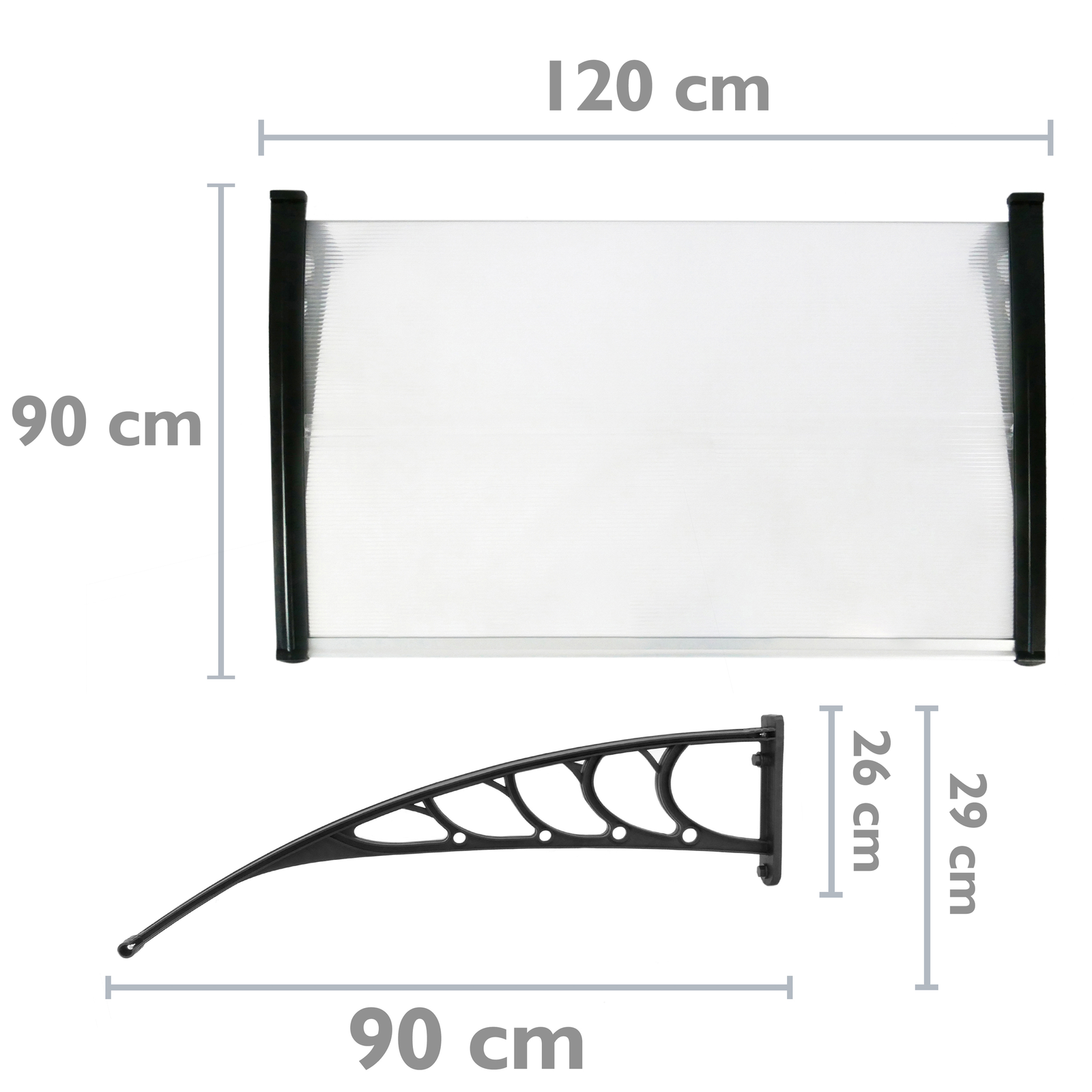 Tejadillo De Protección 120x90cm Marquesina Para Puertas Y Ventanas Negro_1