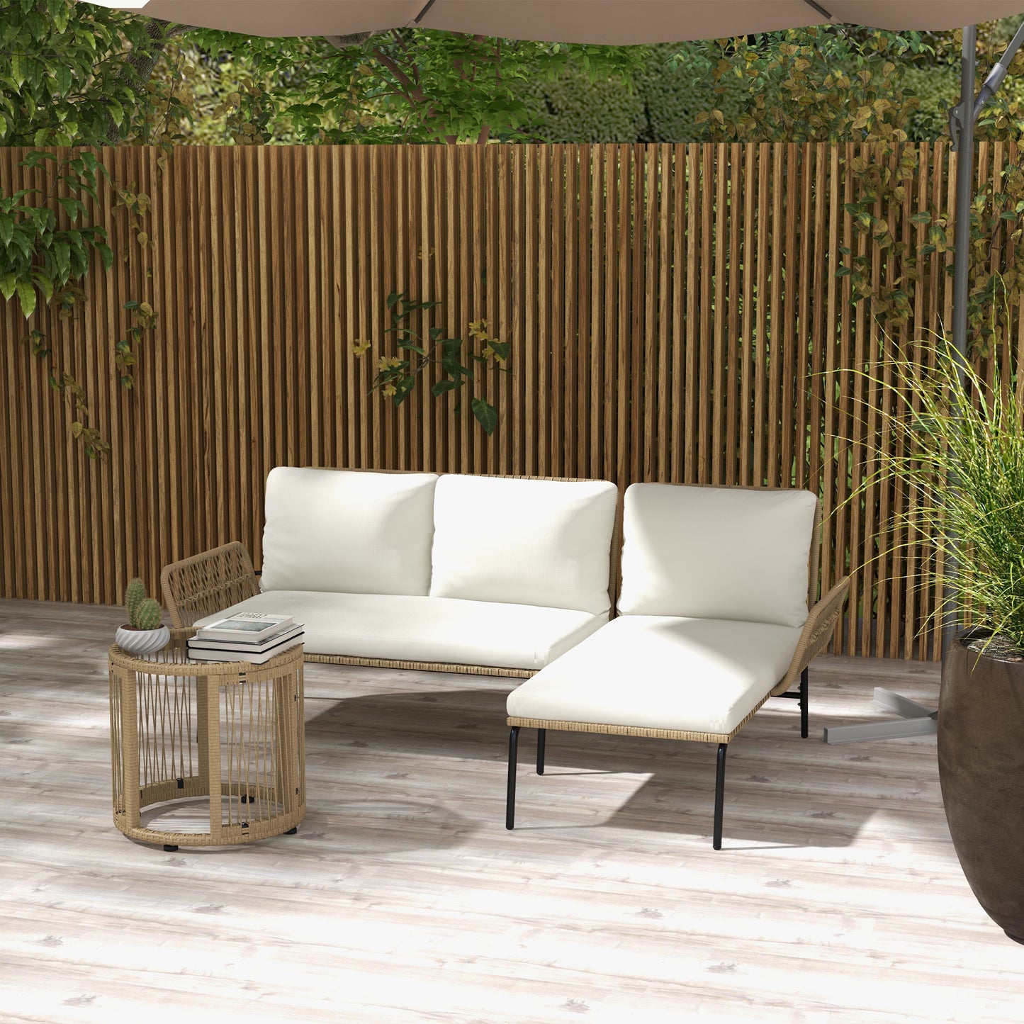 Outsunny Conjunto De Muebles De Jardín De Ratán Juego De 3 Piezas Crema_1
