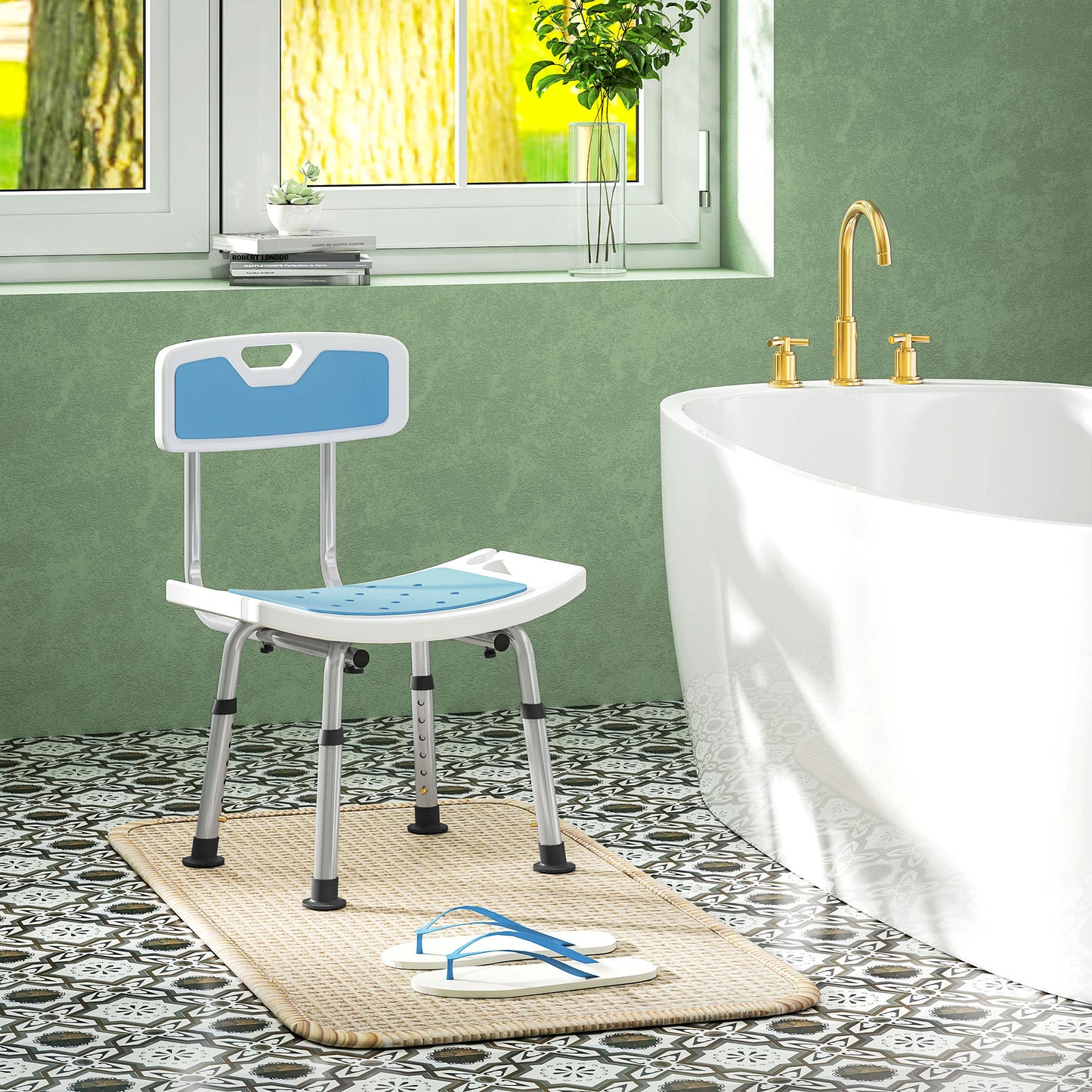 Homcom Silla Ducha Personas Mayores Con Respaldo Altura Ajustable Carga 136 Kg_3