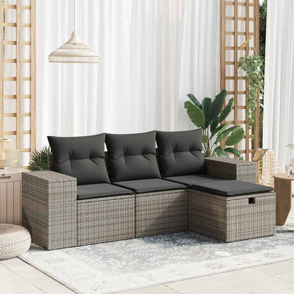 Set De Sofás De Jardín 4 Pzas Y Cojines Ratán Sintético Gris / Vetonek_5