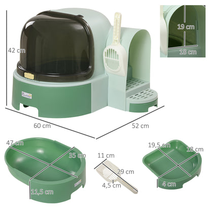 Pawhut Arenero Para Gatos Con Cubierto Con Bandejas Extraíbles 52x60x42 Cm Verde_2