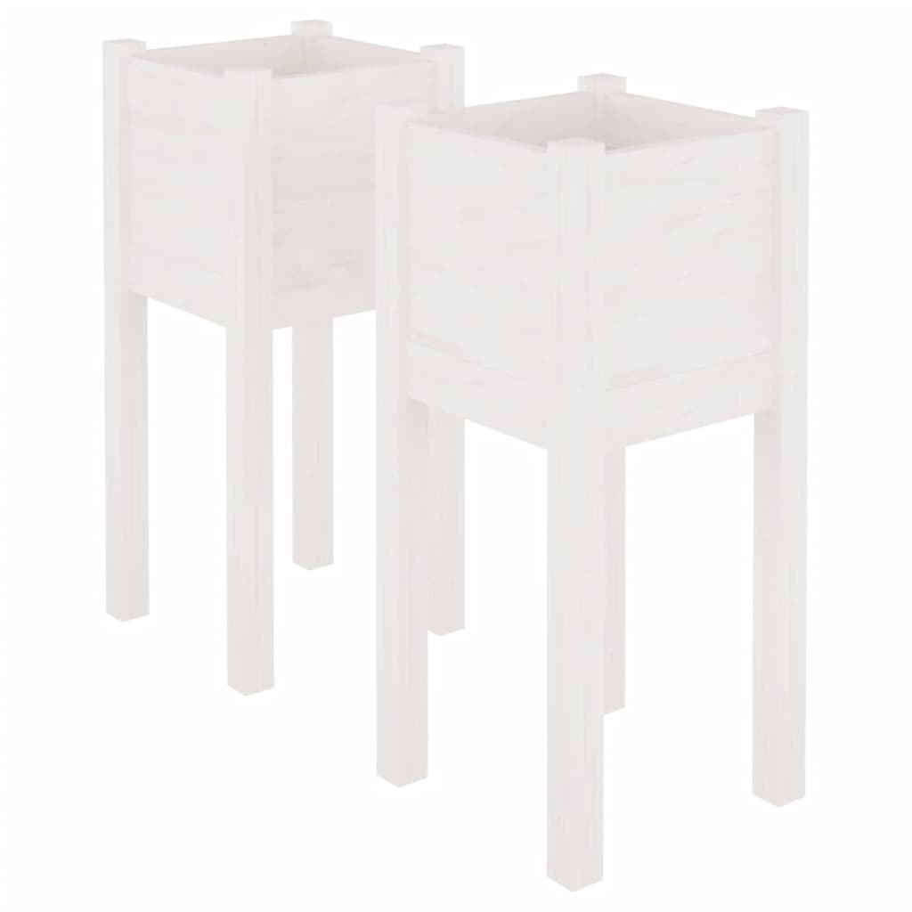 Jardineras 2 Uds Madera Maciza De Pino Blanco 31x31x70 Cm_0