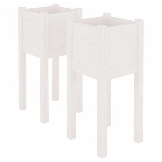 Jardineras 2 Uds Madera Maciza De Pino Blanco 31x31x70 Cm_0