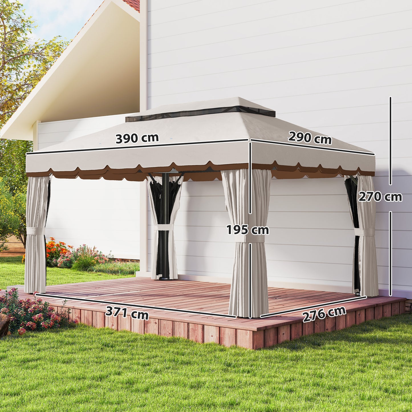 Outsunny Cenador De Jardín 4x3 M Con Doble Techo 4 Cortinas Y Mosquitera Crema_2