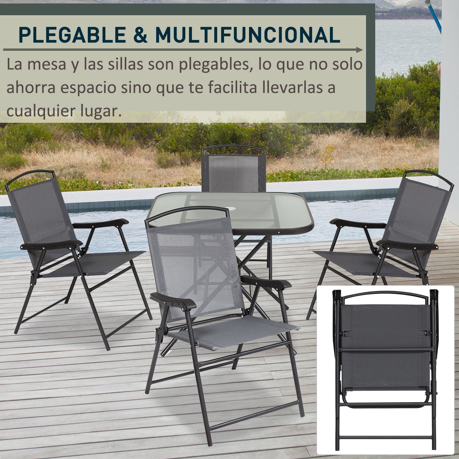 Outsunny Outdoor Juego De Comedor De Jardín De 5 Piezas Sillas Y Mesas Plegables_5