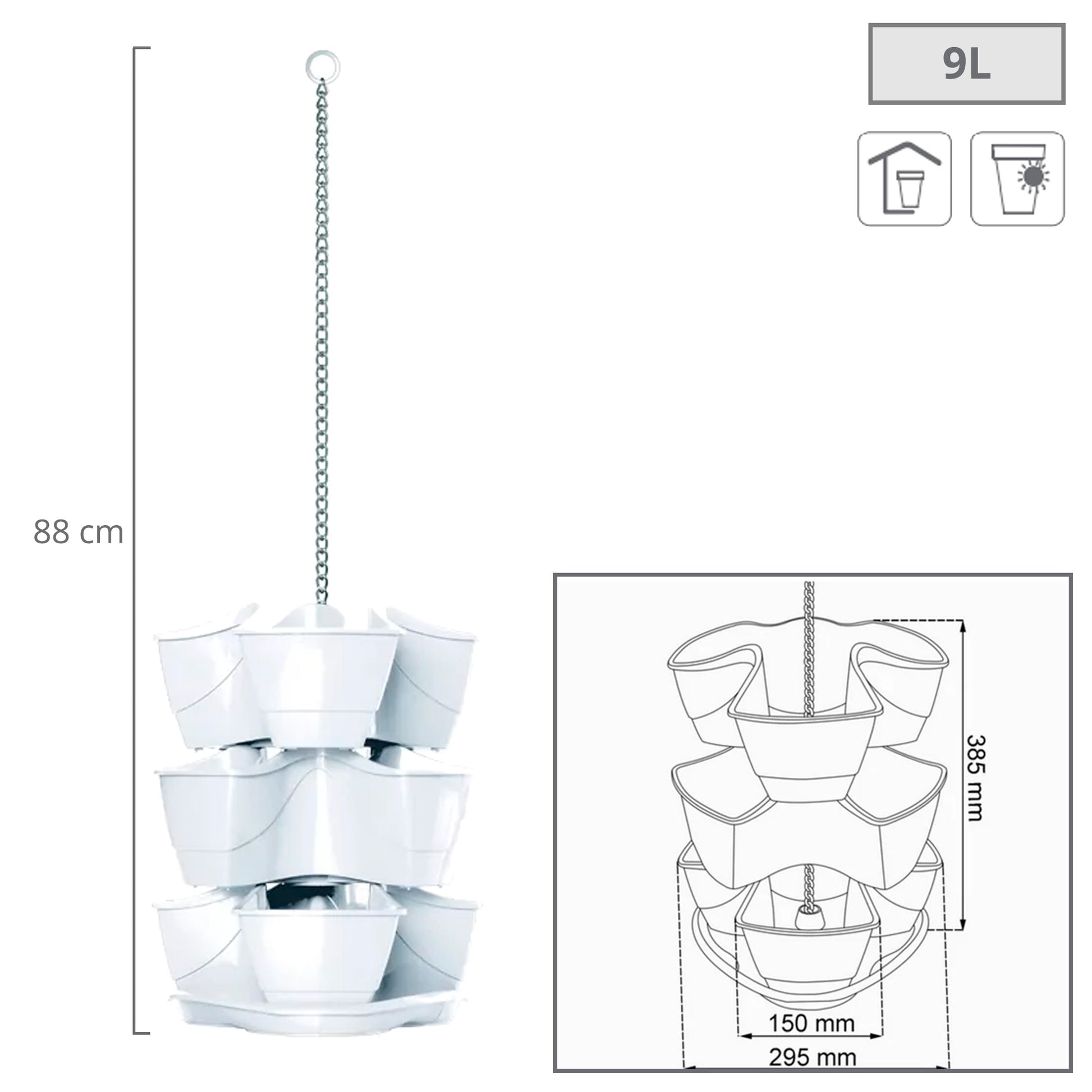 Jardín Vertical Colgante Coubi Herbal 9l., Dimensiones (mm) 295x295x880, Color Blanco_2
