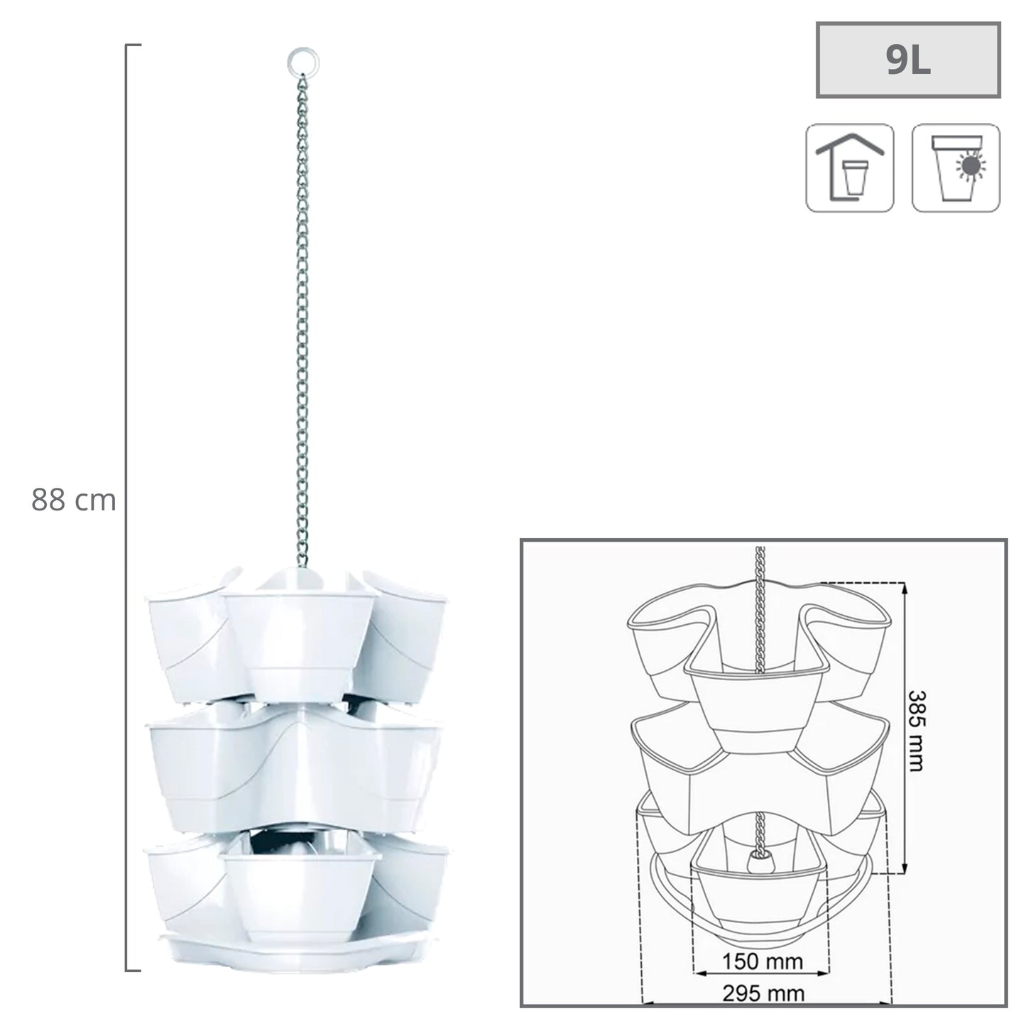 Jardín Vertical Colgante Coubi Herbal 9l., Dimensiones (mm) 295x295x880, Color Blanco_2