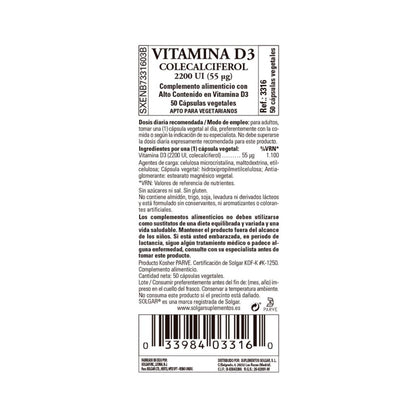 Pack 2x Vitamina D3  2200 UI, Solgar, 50 cápsulas vegetales