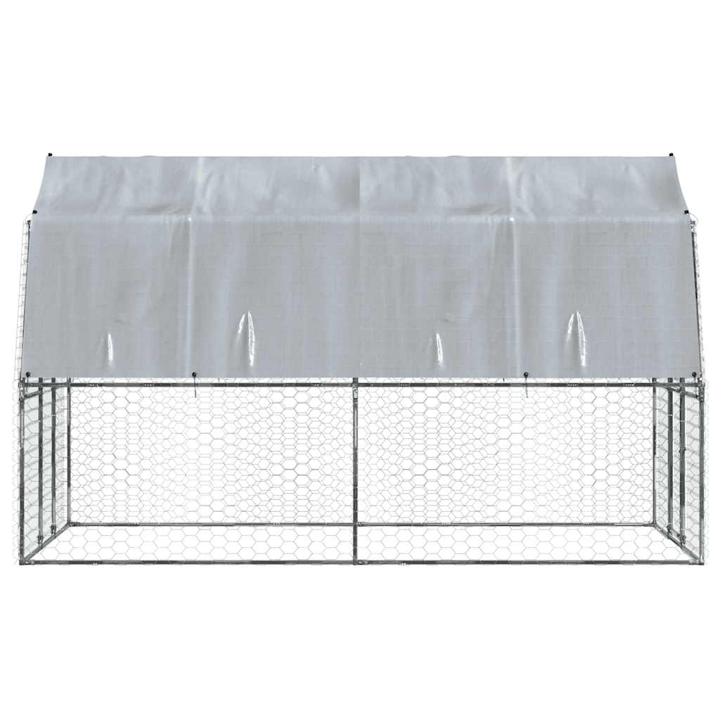 Jaula Para Perros Con Techo Y Puerta Acero Galvanizado Plateado_4