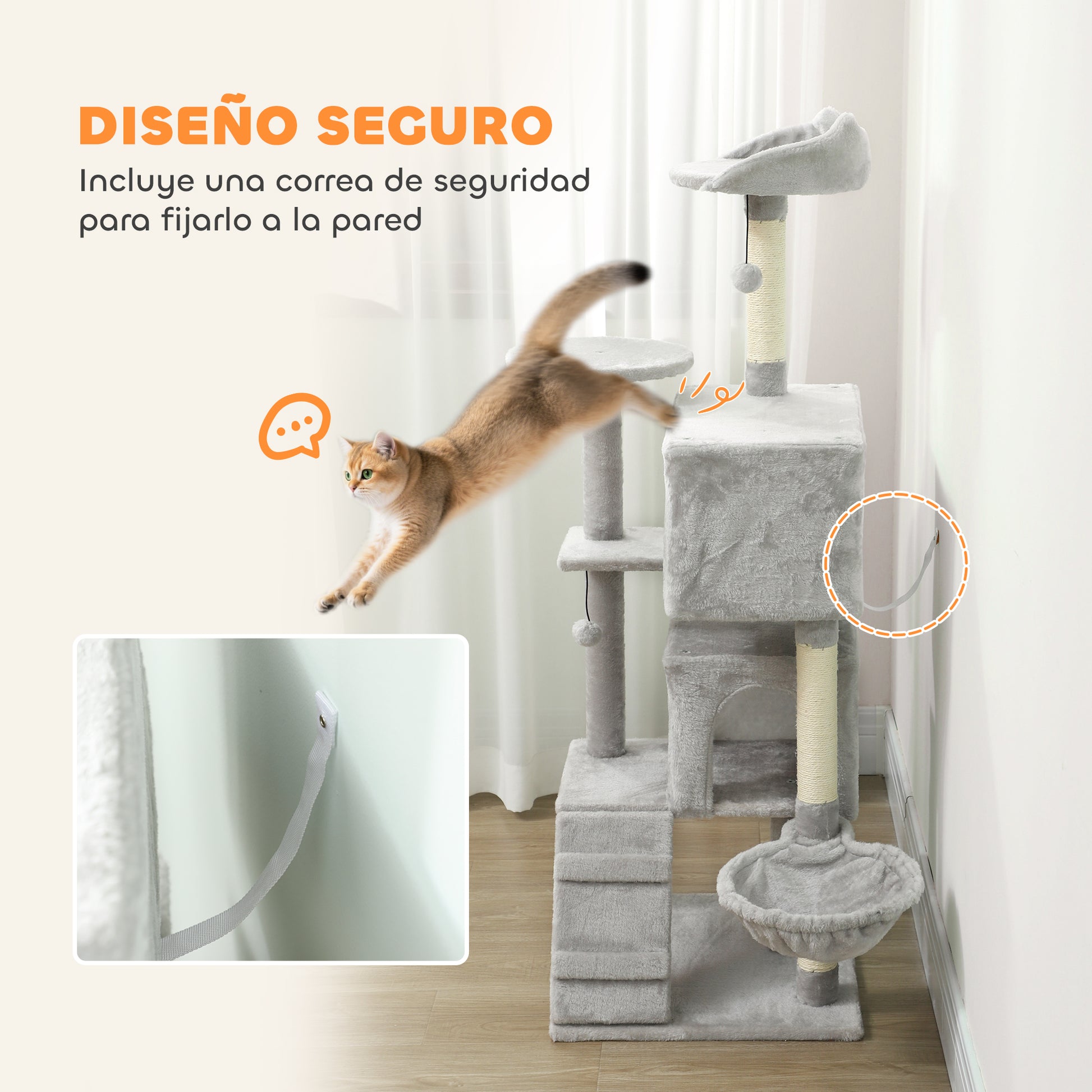 Pawhut Árbol Rascador Para Gatos 140 Cm Con Múltiples Plataformas Gris Claro_5