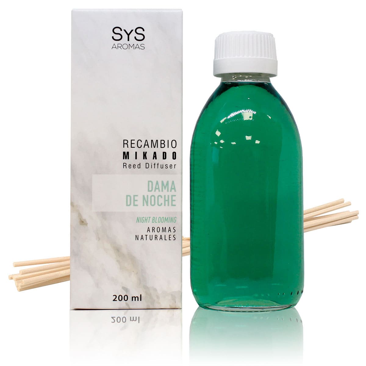 Recambio Mikado Dama de Noche Mármol SYS Aromas 200 ml | Con Palos | Aroma Floral y Agreste | Relajante_0