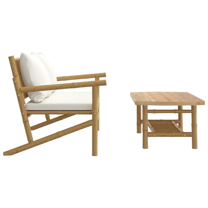 Vidaxl Set De Muebles De Jardín 2 Piezas Bambú Y Cojines Blanco Crema_3