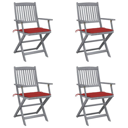 Vidaxl Sillas De Jardín Plegables 4 Uds Cojines Madera Maciza Acacia_0