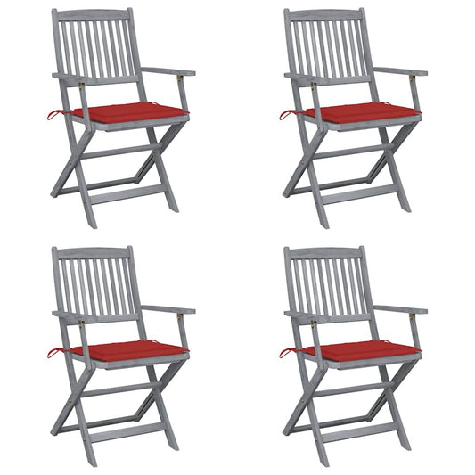 Vidaxl Sillas De Jardín Plegables 4 Uds Cojines Madera Maciza Acacia_0