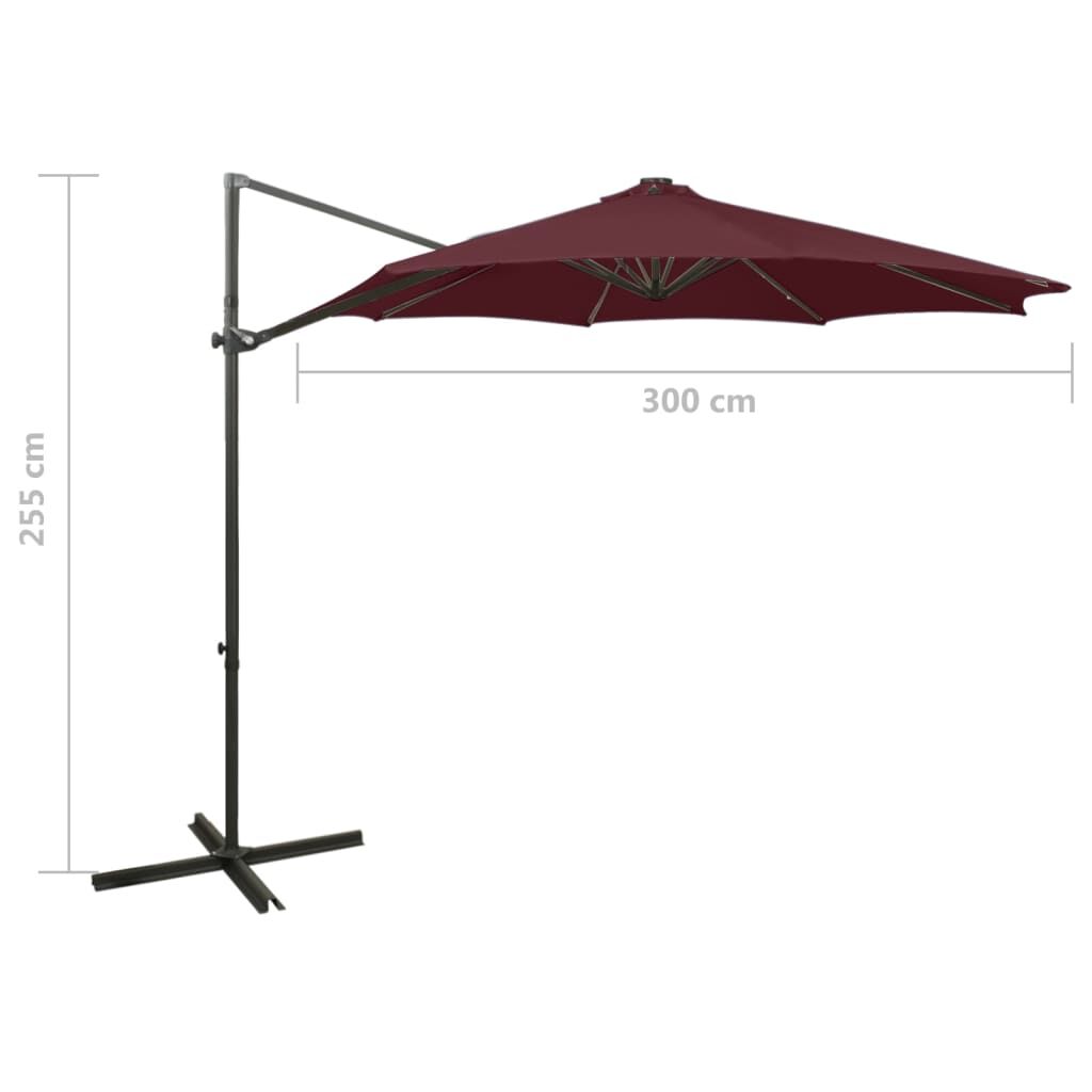 Vidaxl Sombrilla Jardín Voladiza Palo Y Luces Led Rojo Burdeos 300 Cm_2
