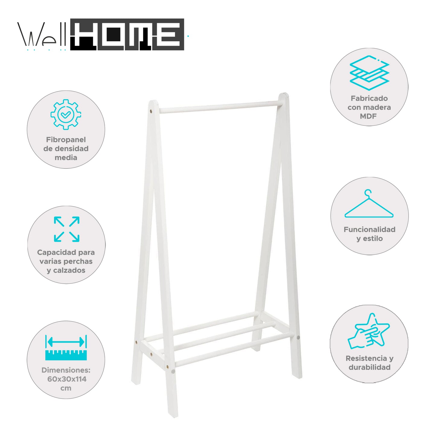 Wellhome Perchero Infantil Madera Blanco