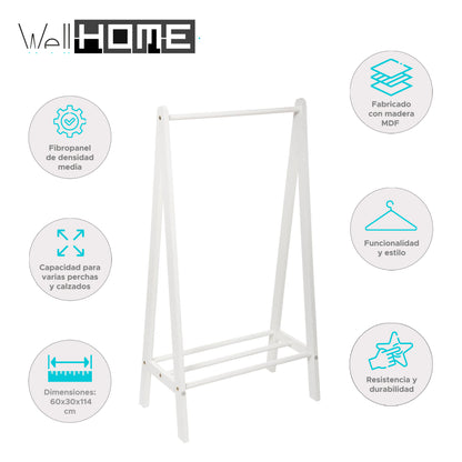 Wellhome Perchero Infantil Madera Blanco
