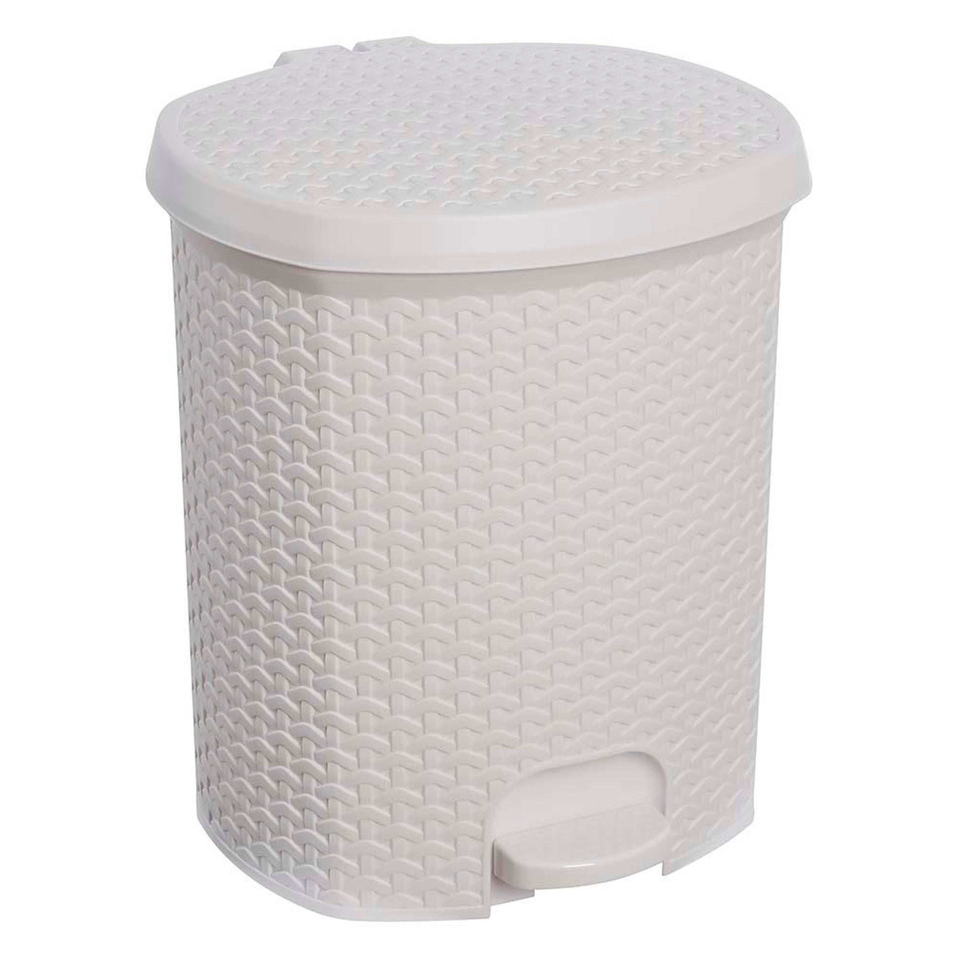 Cubo De Basura / Papelera Polivalente, Con Tapa, Diseño Rattán, Capacidad 21l, Tamaño 33,5x34,5x39,2 Color Blanco Nórdico_0