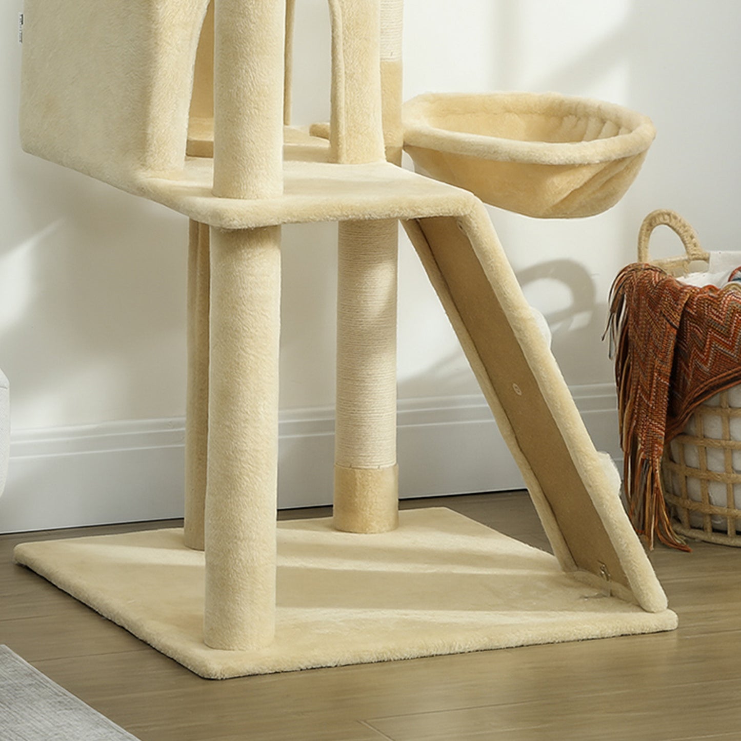 Pawhut Árbol Rascador Para Gatos 180 Cm Con Múltiples Plataformas Beige_4