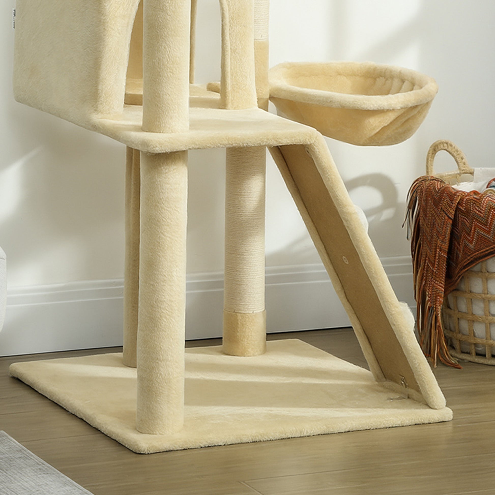 Pawhut Árbol Rascador Para Gatos 180 Cm Con Múltiples Plataformas Beige_4