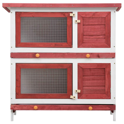Jaula Conejera Con 4 Puertas Madera Rojo_3
