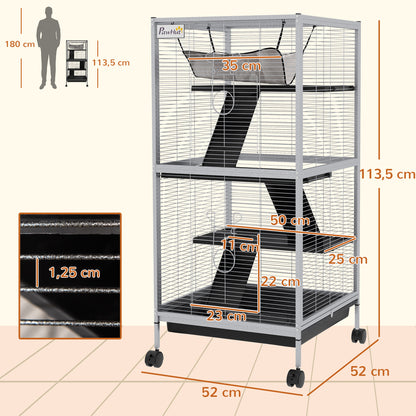Pawhut Jaula Para Animales Pequeños De 4 Niveles Con Ruedas 52x52x113,5cm Gris_2