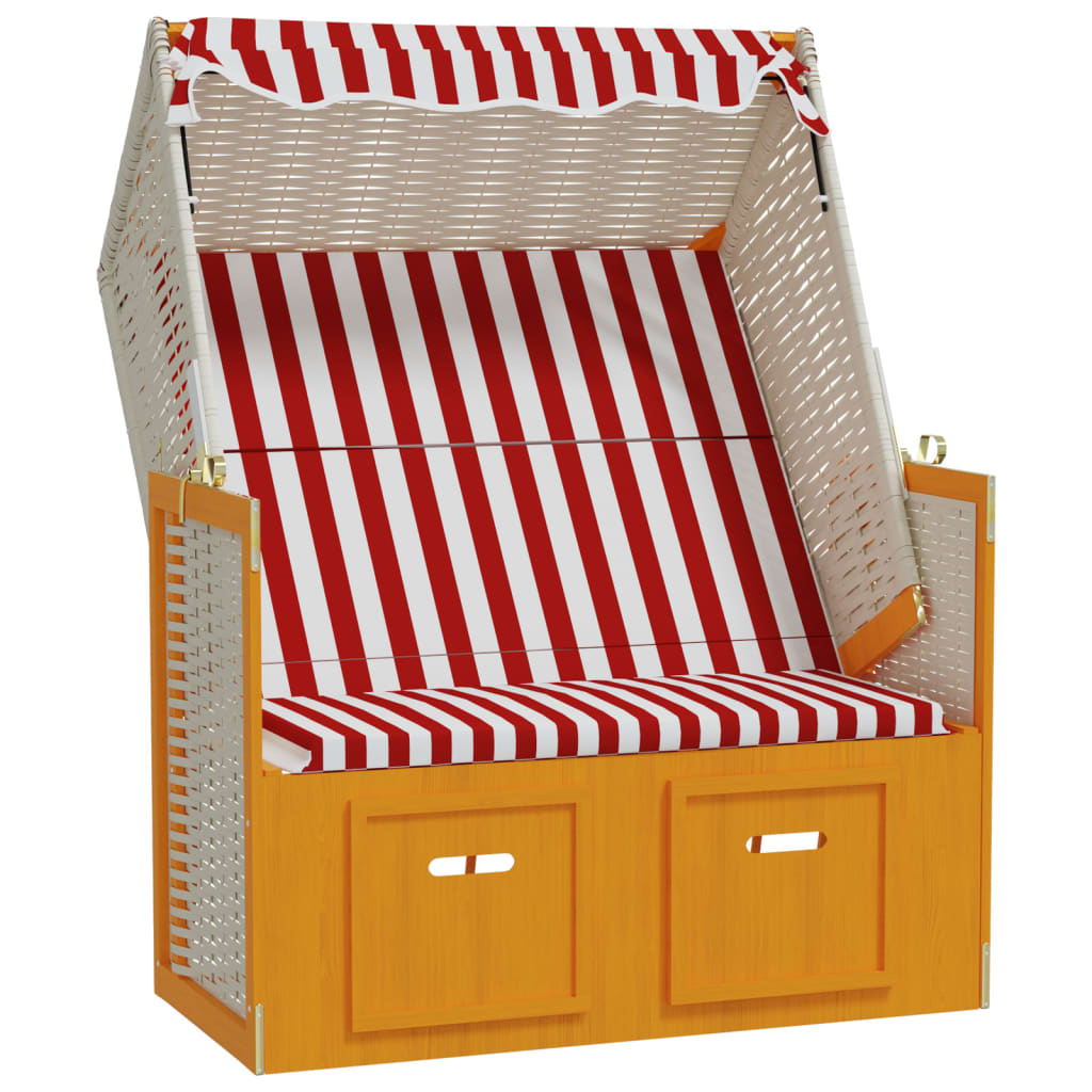 Silla Playa Strandkorb Dosel Ratán Sintético Madera Rojo Blanco_1