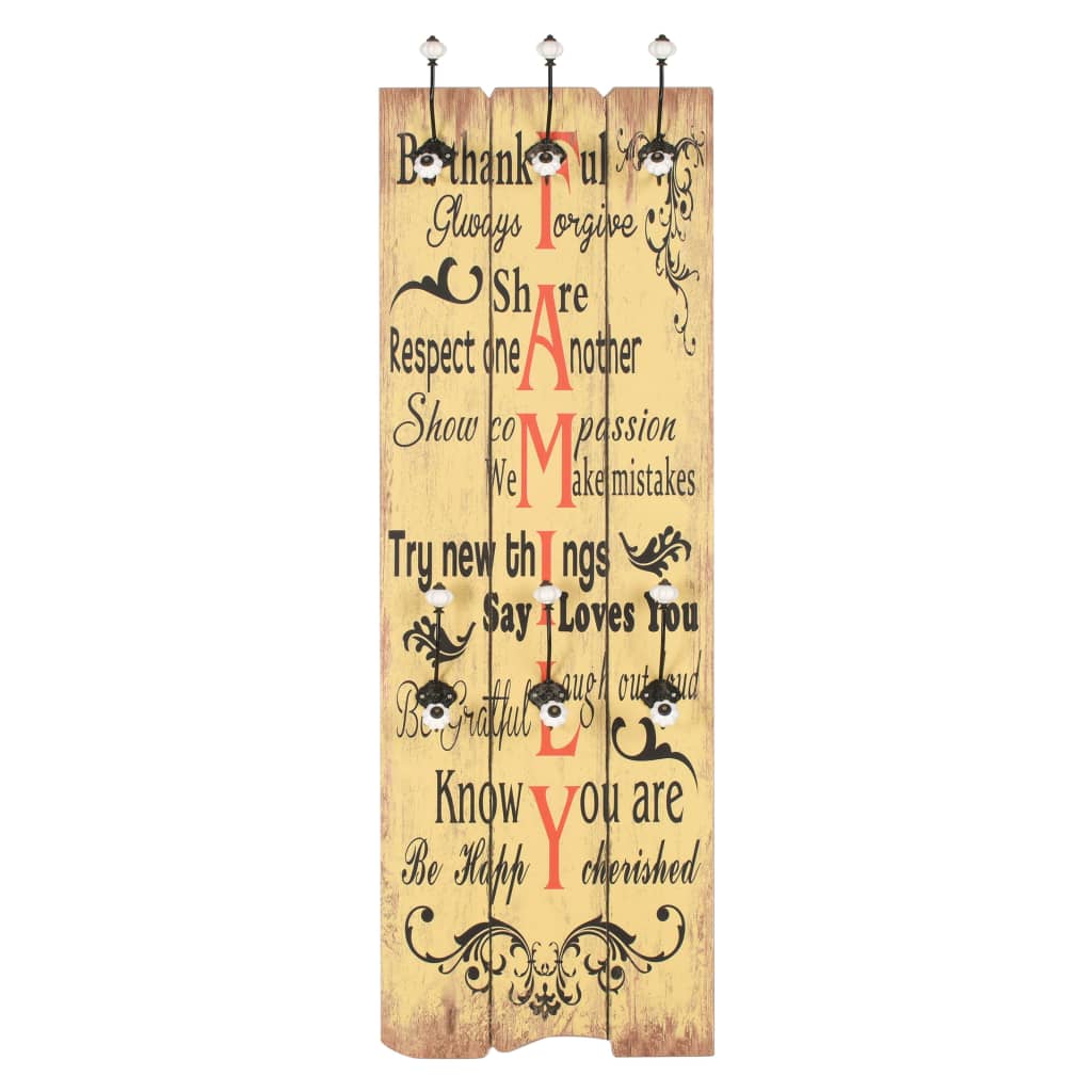 Perchero De Pared Family Con 6 Ganchos 120x40 Cm_0