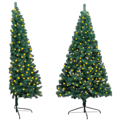 Vidaxl Medio Árbol De Navidad Con Luces Y Soporte Verde 210 Cm_0