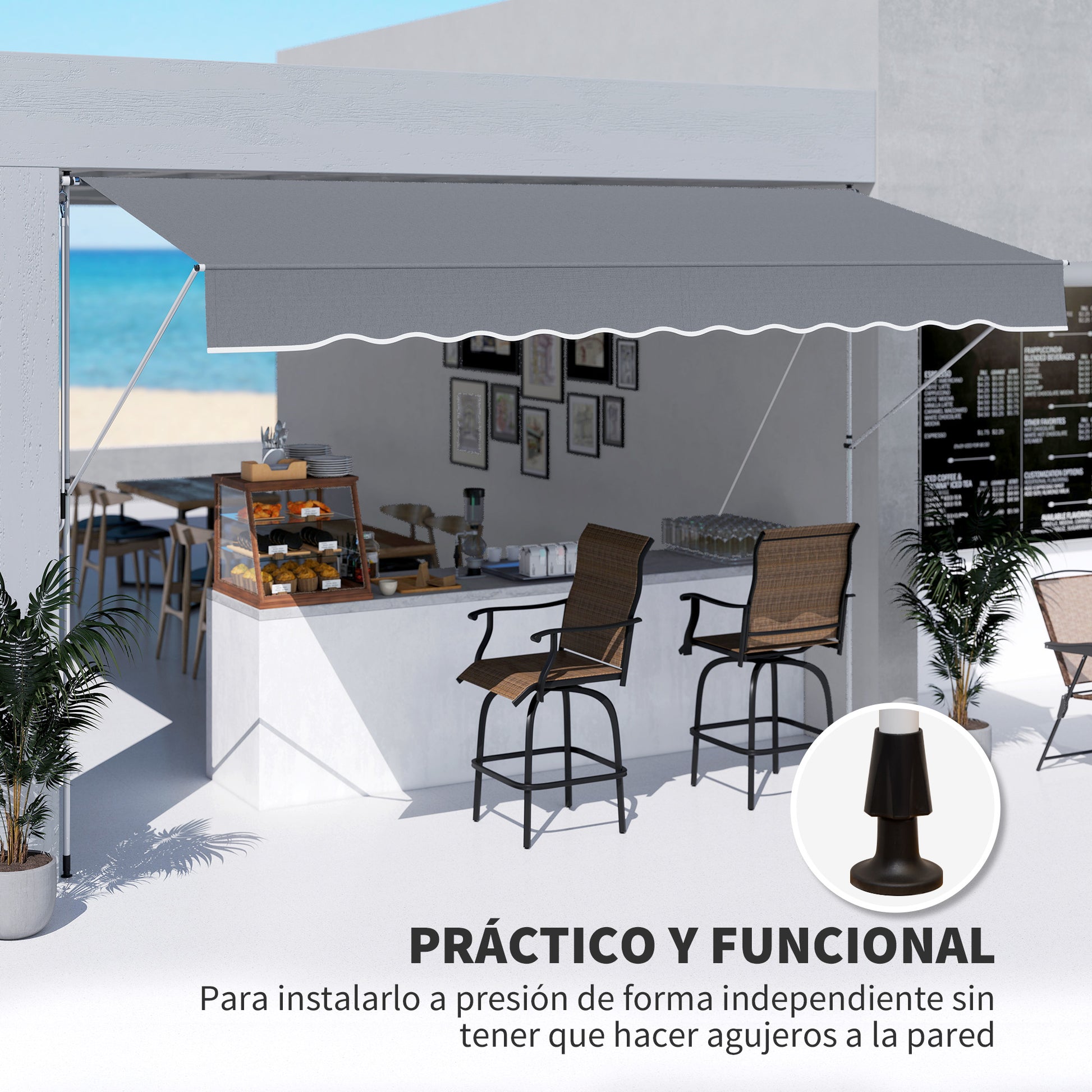 Outsunny Toldo Manual Retráctil Exterior 400x120x170-280 Cm Gris Oscuro_3