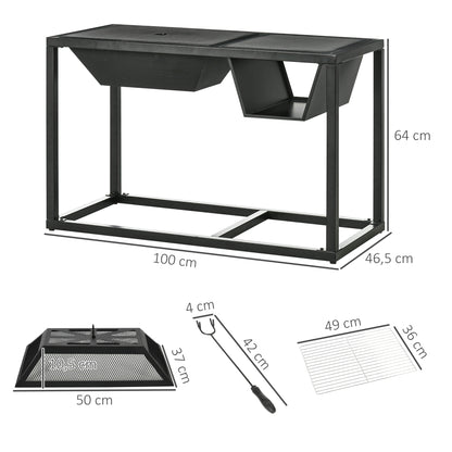 Outsunny 4 En 1 Brasero Exterior De Acero Galvanizado Con Rejilla 100x46,5x64 Cm_2