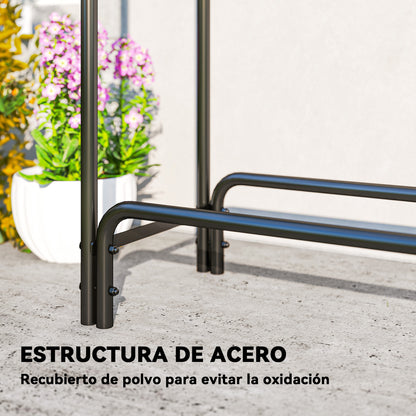 Outsunny Soporte Para Leña Con Cubierta Estante 200x36x99cm Verde Oscuro Y Negro_5