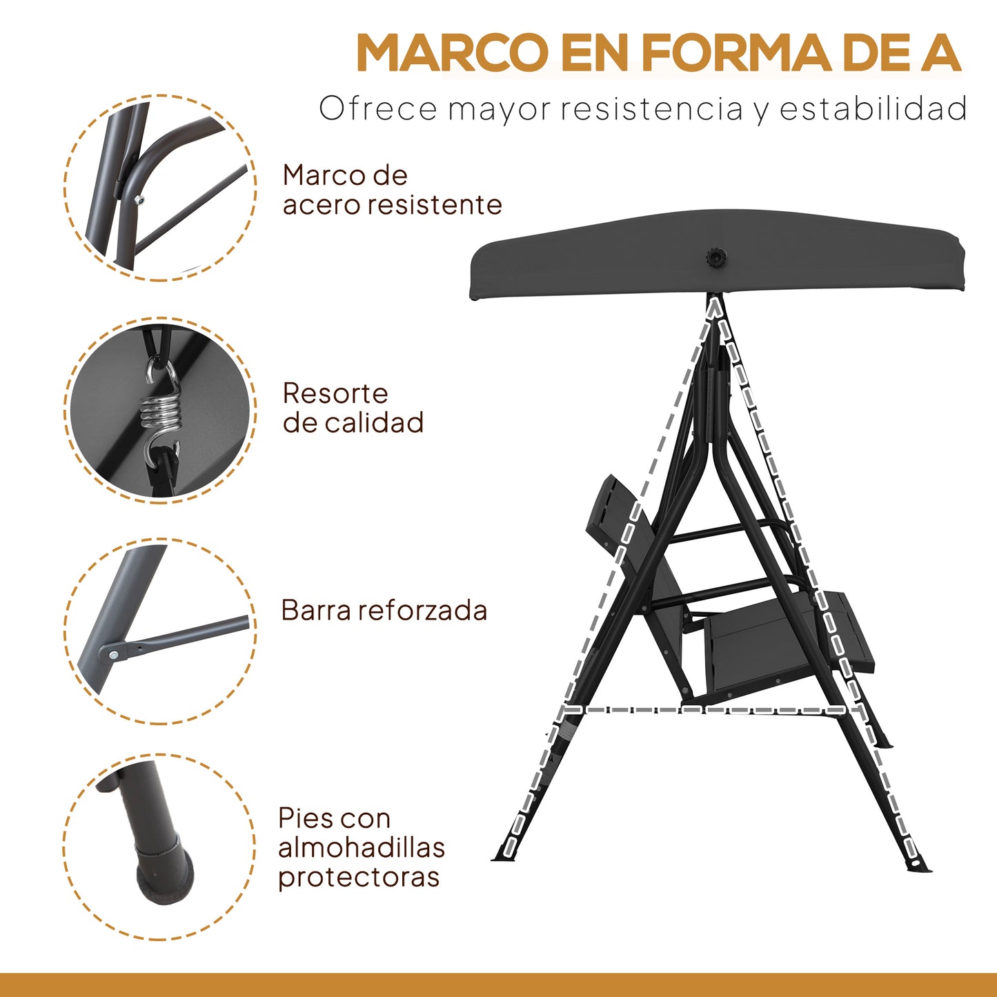 Outsunny Columpio De Jardín Exterior De 3 Plazas Con Toldo Reclinable_3