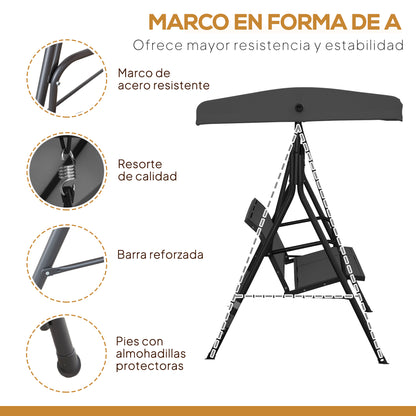 Outsunny Columpio De Jardín Exterior De 3 Plazas Con Toldo Reclinable_3