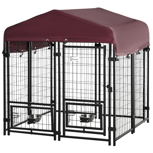 Pawhut Parque Para Perros Con Toldo 8 Vallas De Acero Con 2 Comederos Giratorios_0