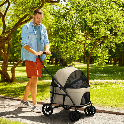 Pawhut Carrito Para Perros 2 En 1 Plegable Con Correas De Seguridad Caqui_1