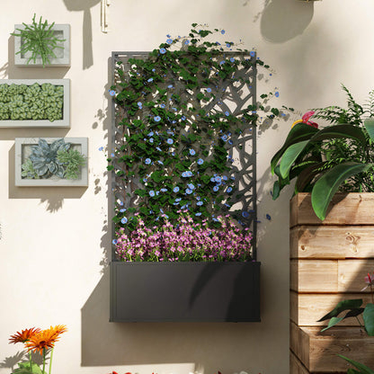 Outsunny Jardinera Exterior Grande De Metal Con Pantalla De Privacidad Negro_1